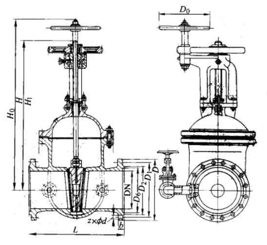 Z441H��Z441Y��PN25��PN100ֱ�X�A���X݆����(d��ng)Шʽ�l�y���νY(ji��)��(g��u)�ߴ�D